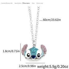 Cute Lilo and Stitch Bling Necklace Blue and Pink Gems New