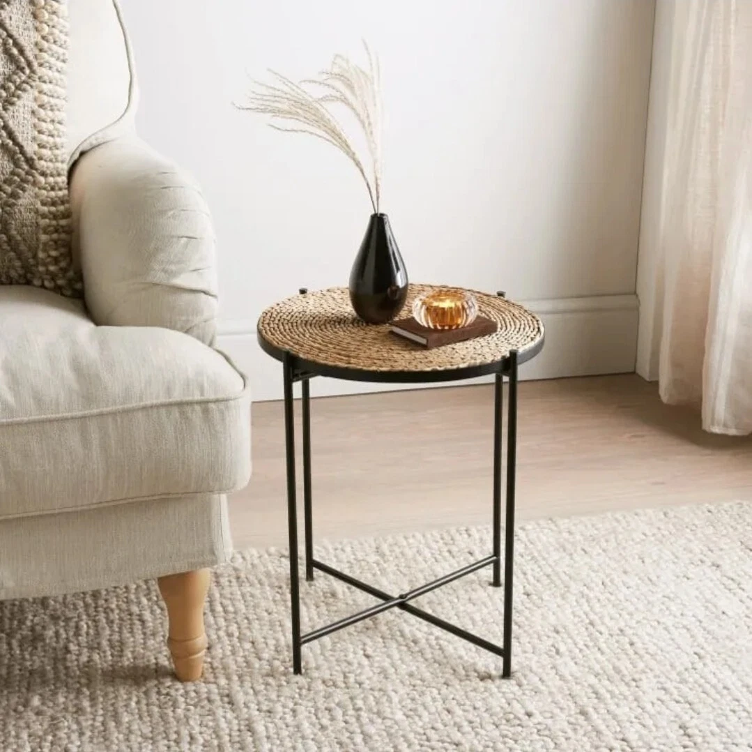 Rattan Tray Table Living Room Accessory Black Legs Rattan Detail