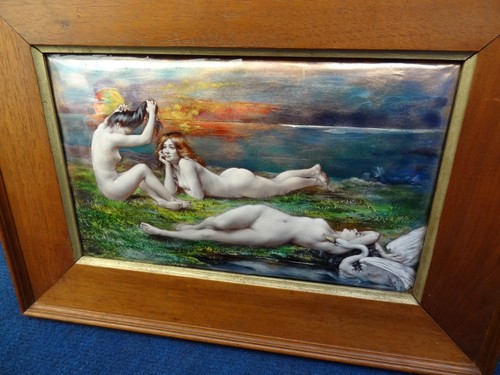 FRENCH LIMOGES ENAMEL PLAQUE EROTIC SCENE ART NOUVEAU PERIOD E.A DE MANDRE - Picture 5 of 12