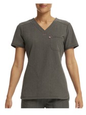 2XL ScrubStar Women's Athletic Inspired Henley 3 pocket Top - Heather Gray 4169