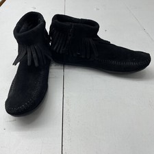 Minnetonka Black Concho Feather Moccasin Suede Side Zip Boots Womens Size 6