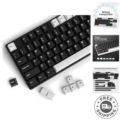 PBT WOB Keycaps, Black and White Cherry Profile Double Shot Keycaps Set 168 K...
