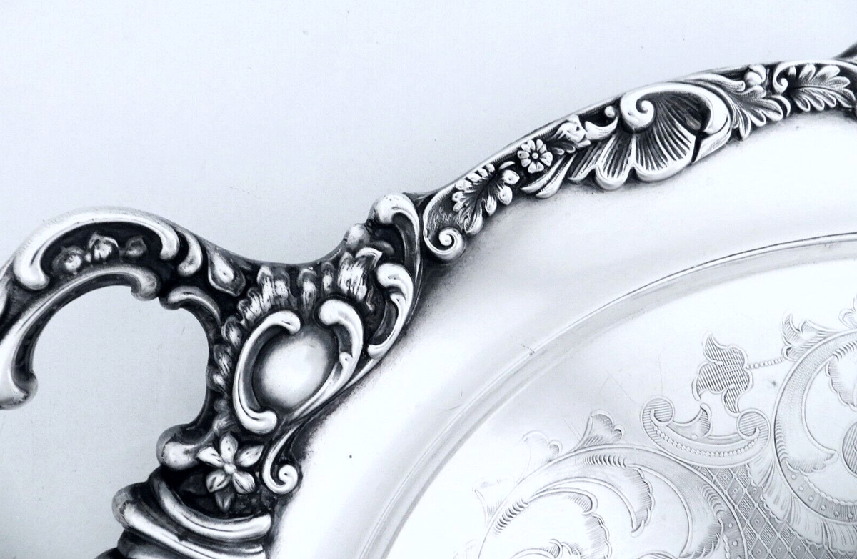 【Crown Silver Co】 オードブルサーバー 直径40cm！！ 1940 CHELTENHAM SHEFFIELD ENGLAND ORNATE SILVER ON COPPER