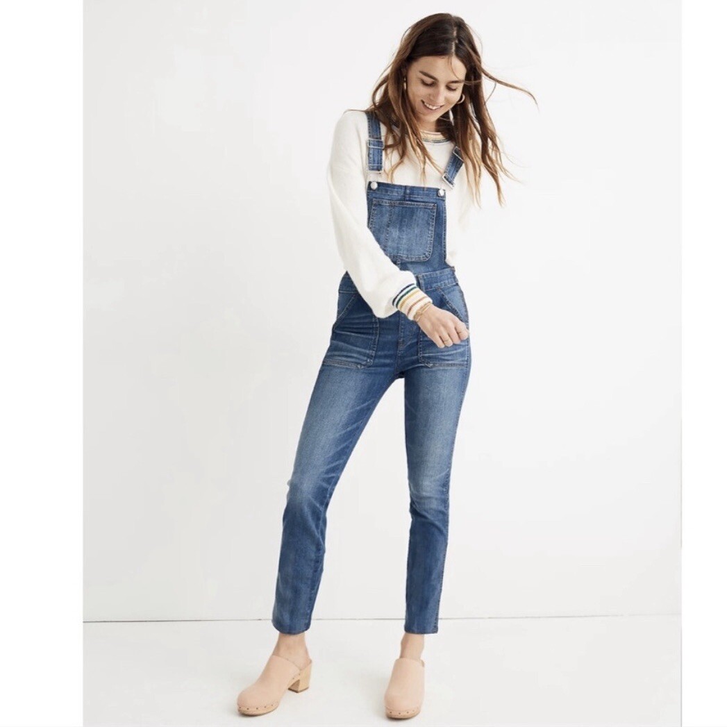Madewell Womens Skinny Denim Bib Overalls Jansing Wash Side Zip  display picture 1