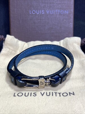 Louis Vuitton Taiga Leather Double Bracelet Black/Blue, Comes