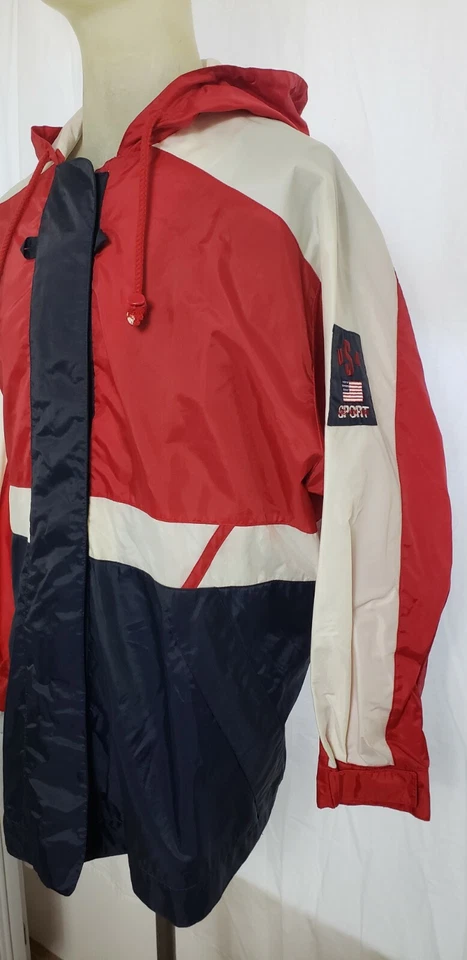 Jones New York Sport США красный белый синий мужчин с капюшоном ветровка куртка размер большой - Изображение 3 из 4