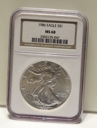 1986 US Silver Eagle $1 NGC MS68 Brown Label