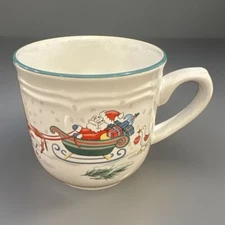 Vintage Santa Christmas Mug International Tableworks Japan Farm Animals Sleigh