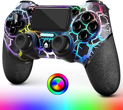 AceGamer OLED Wireless Controller für PS4, Black Crack Custom Design mit RGB-...