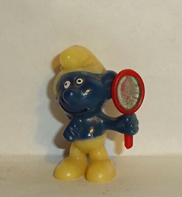 Vanity Smurf Dark Blue MIRROR SILVER Painted SMURFS 1983 ORIGINAL