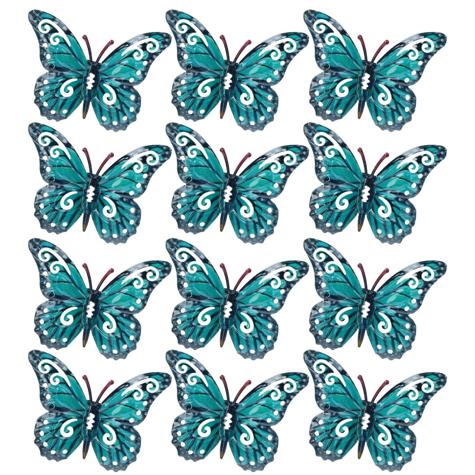 Primus Pack of 12 Blue Metal Butterflies-Garden & Home Wall Art Ornaments Décor