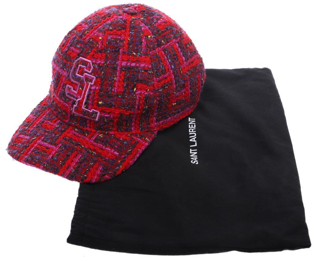 NEW YSL SAINT LAURENT TWEED WOOL BLEND LOGO BASEBALL CAP HAT