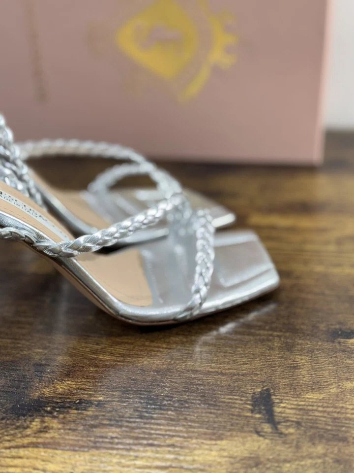 Francesco Sacco Sandalo Donna Luxury Handmade In Pelle Argento 37.5 - Immagine 4 di 4