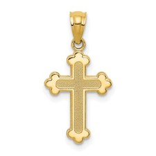14k Yellow Gold Small Budded Cross Religious Charm Pendant 0.89 Inch