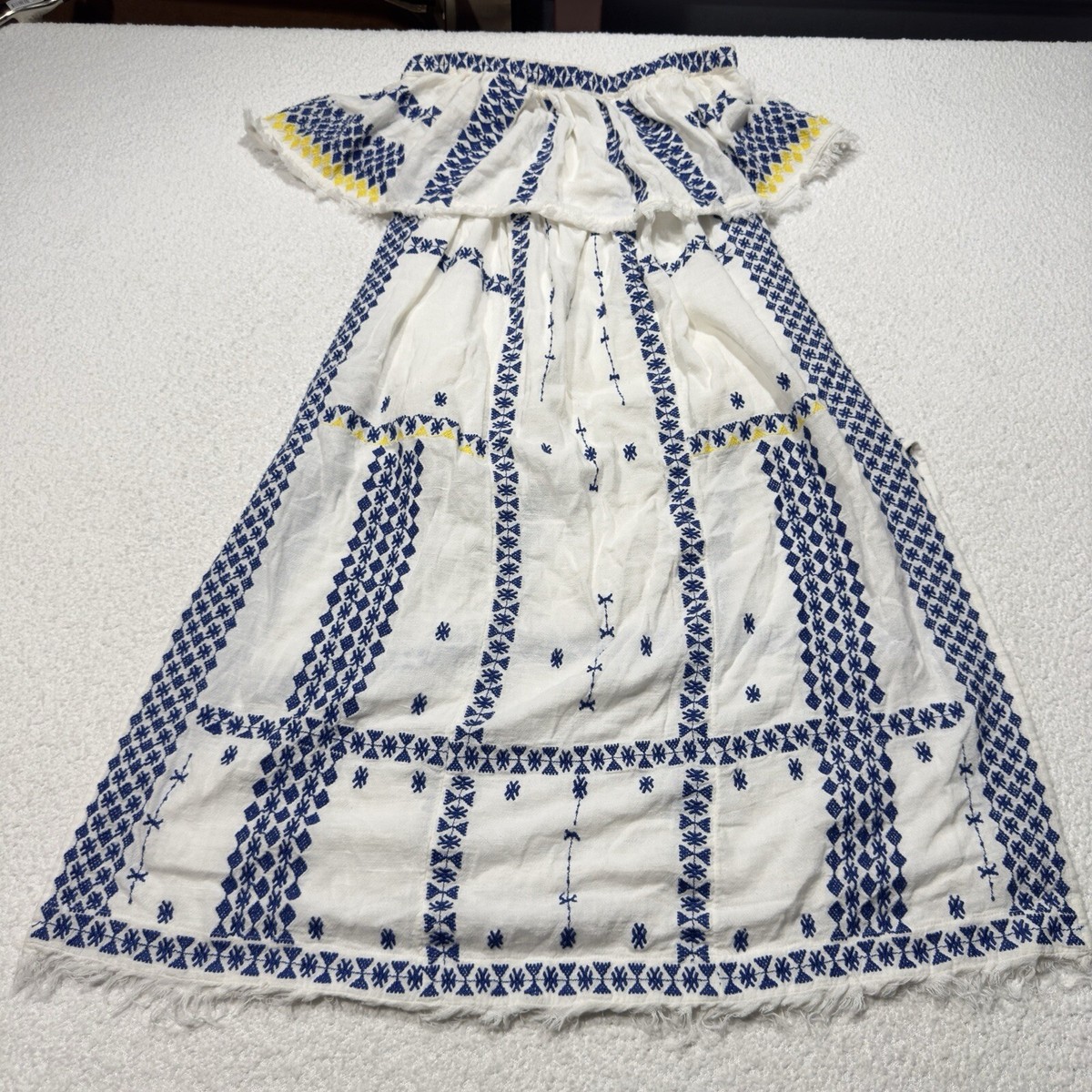 Free People Womens Dress Wild Romance White & Blue Embroidered Strapless Midi S Free People Womens Dress Wild Romance White & Blue Embroidered Strapless Midi S