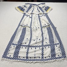 Free People Women’s Dress Wild Romance White & Blue Embroidered Strapless Midi S
