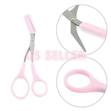 Women Ladies Pro Eyebrow Trimmer Comb Eyelash Hair Scissors Cutter Remover Tool
