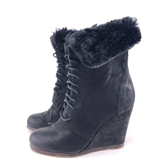 Boutique 9 Distance Ankle Booties Womens Size 7.5M Black Leather Covered Wedge - Image 3 of 4