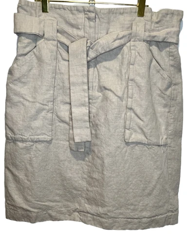 H&M Cream Paperbag Belted Linen Blend Skirt Size 14