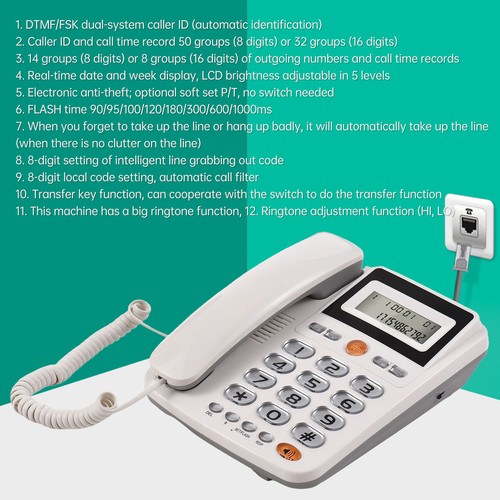 Komputer stacjonarny przewodowy telefon stacjonarny telefon przewodowy z identyfikatorem dzwoniącego / zestaw głośnomówiący F0I0 - Zdjęcie 8 z 12
