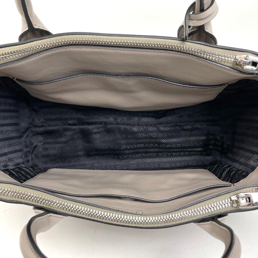 PRADA 2-Way Shoulder Handbag 1BA175 Leather Greige with Shoulder Strap #BS1379 thumbnail 8