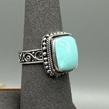 Sterling Silver Turquoise Ring Sz 7 Vintage Filigree Scroll Southwest Boho