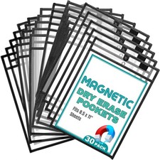 Magnetic Dry Erase Pockets by 30-Pack Portrait Black Dry Erase Pocket Sleeves