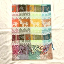 Peruvian Woven Scarf Boho Geometric Fringe Multi Color Wrap Winter Neck Warmer