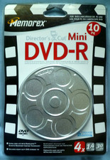 BRAND NEW MEMOREX DIRECTOR's CUT MINI DVD-R 10 PACK, 4x 1.4GB 30min., RETRO TIN