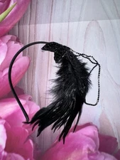 BABEYOND 1920S Flapper Headband Accessories Roaring 20S Feather Hair Band Black