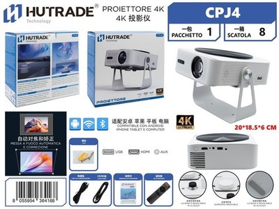 HUTRADE 4K Projektor Smart WiFi Bluetooth Kino Autofokus CPJ4 Weiß 20cm Mar