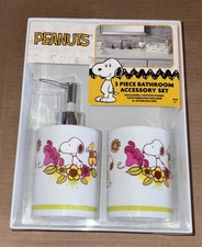 Snoopy Peanuts  Bathroom Accessory Set Toothbrush Holder Soap Pump Storage Bin