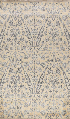 Vegetable Dye All-Over Pattern Abstract Rug 6x9 Beige Handmade Wool & Silk Rug