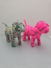 2lot Victoria's Secret PINK Puppy Dog Sweet Thing Graffiti Plush 7"  Neon Pink
