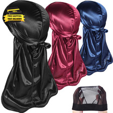 3PCS Silky Durags Pack for Men Waves, Satin Doo Rag, Award 1 Wave Cap,J