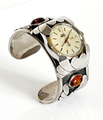 Excellent Southwestern Heavy Sterling Silver Watch Cuff 130.9 Grams