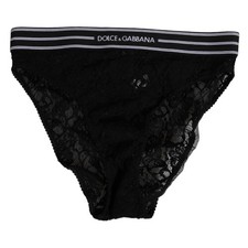 DOLCE & GABBANA Underwear Black Lace Slip Brief Logo Waistband IT1 / XS 160usd