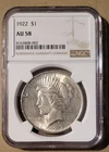 1922 Peace NGC AU-58 90% Silver Dollar Coin Philadelphia Mint