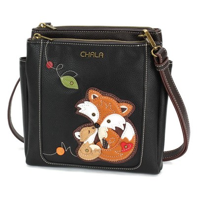 New Chala Merry Messenger Crossbody Bag FOX FAMILY Black RFID Protected gift