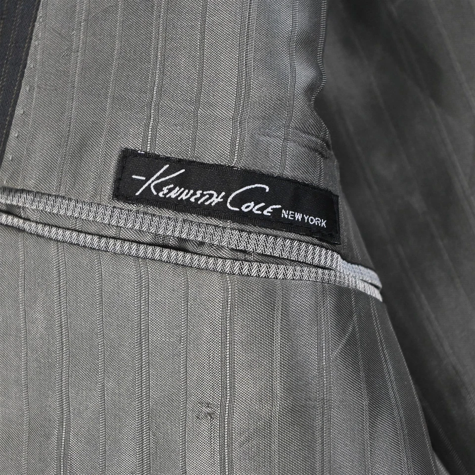 De Colección Hecho en EE. UU. Y2K Boxy 43R 36x30 Gris Rayas Lana Hombres Chaqueta Pantalones Traje Foto 4 de 4