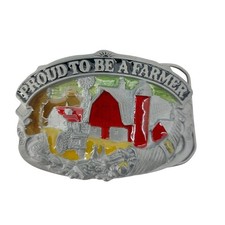 Proud to Be A Farmer Belt Buckle Red Barn House Western