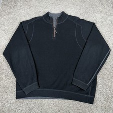 Tommy Bahama Sweater Mens 2XL Black Gray Reversible 1/4 Zip Cotton Casual