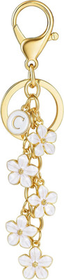 White Pink Black Cute Initial Letter Keychain for Women, Flower Bag Charms Ename
