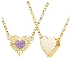 Dainty 14k Heart Necklace, Birthstone Necklace for Women Gold February-Amethyst