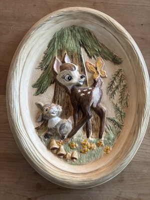 Vtg Disney Bambi & Thumper Hand Painted Ceramic Art Retro