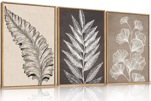 Botanical Leaf Framed Canvas Wall Art SetModern Natural Leaves Wall DecorVi