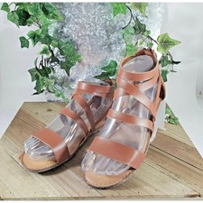 Wonder Nation Women's Cognac Brown Strappy Gladiator Sandals Back Zip Size 3