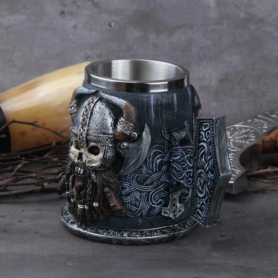 Danegeld Tankard Avec Insert En Acier Inoxydable Résine Crâne Viking Chope... - Photo 3/4