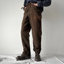 Vintage 1970s England Work Moleskin Sun Faded Brown  Suspender Trousers