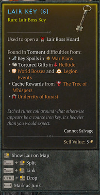 Diablo 4 D4 Season 15 Lair Keys Season of Hell's Legacy 10-500